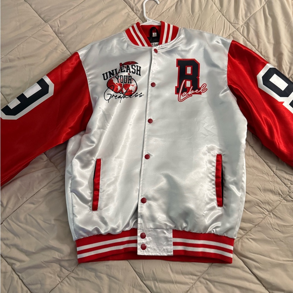 Rebels Red and White Varsity Jacket